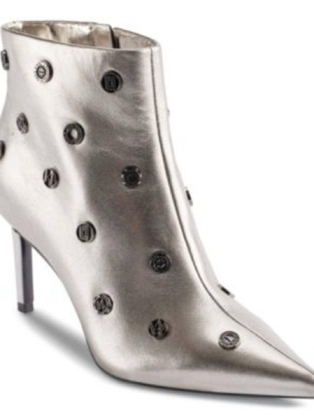 KARL LAGERFELD PARIS Women's Saina Dress Booties Metallic Silver Pointed Toe